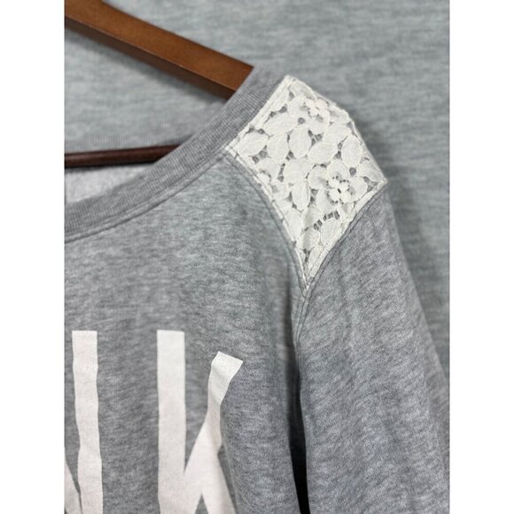 Victorias Secret Pink Logo Sweatshirt With Lace Shoulders L - Picture 2 of 5